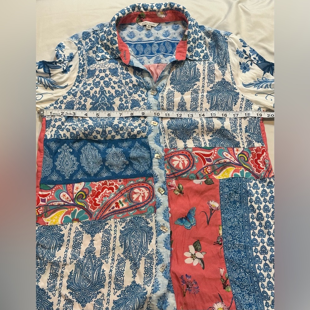 John Mark Patchwork Button Down Floral Paisley Tu… - image 8